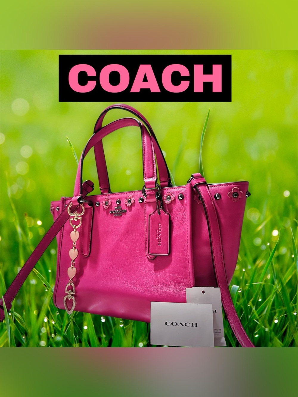 COACH Y2K soho shoulder bag Hot Pink Leather Tote with Heart Charm - Picture 4 of 17